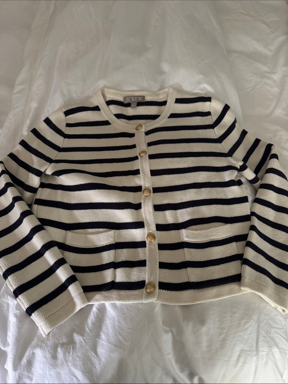 J.Crew Women's Navy & Cream Striped Button Cardigan Sweater